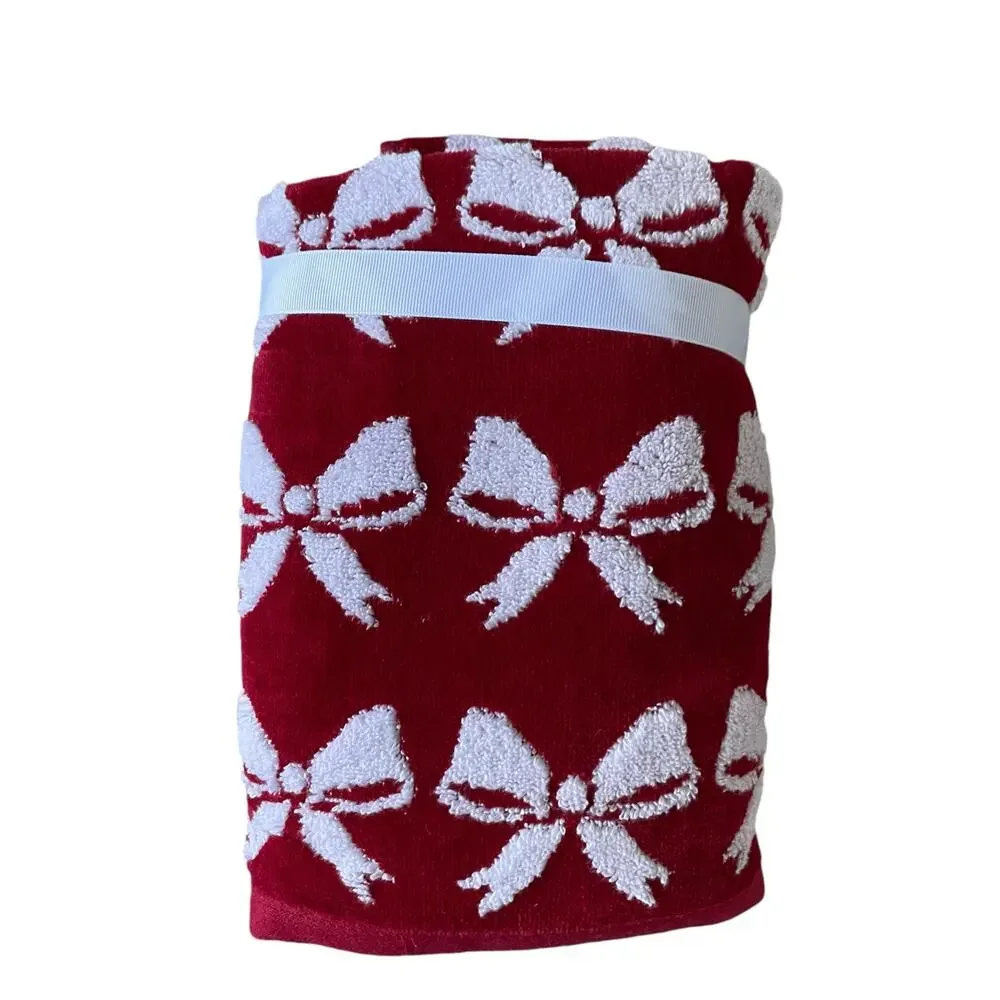 Caro Home CHRISTMAS BOW Hand Towels Set of 2 Red & White Holiday Decor